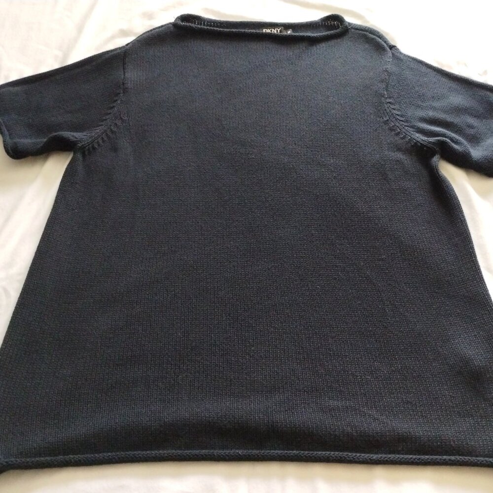 DKNY Black Short Sleeve Pull-Over SWEATER with ROLLED Cuffs & Hem Sz 1X